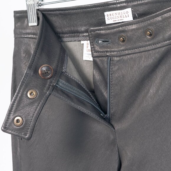 Brunello Cucinelli Grey Leather Quilted Moto Skinny Pants - Picture 11 of 15